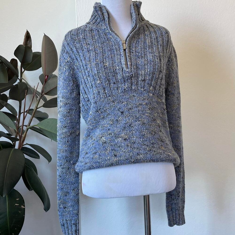 Liz & Co. Heather Blue Quarter Zip Sweater